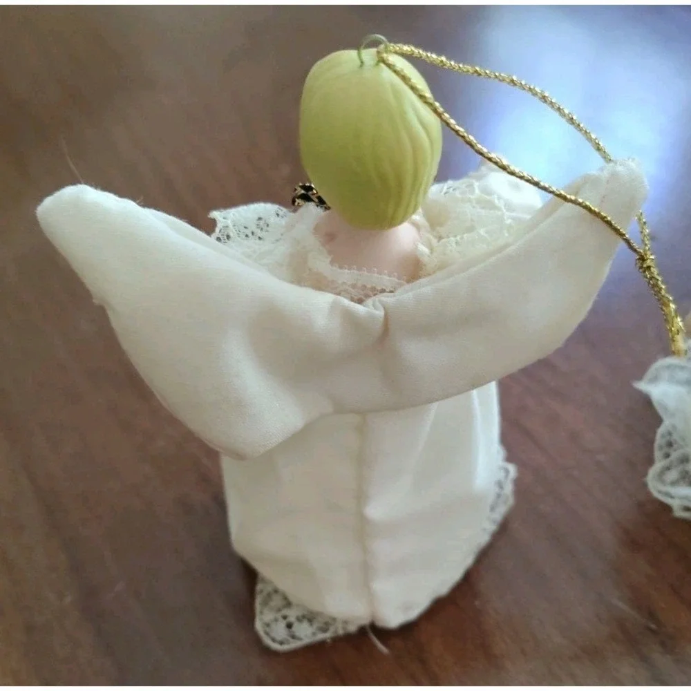 Angel Christmas Tree Ornaments Figurines Set‎ of 2 Porcelain Ceramic Lace